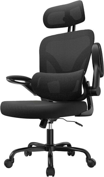 Ergonomische bureaustoel - Comfortabele werkstoel - Thuiswerken en studeren - Verstelbare lendensteun - Tot 110 kg - Zwart