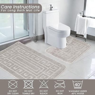 Karma - Antislip badmat in Griekse stijl - Set van 2 badmatten - Inclusief 1 badmat (50 × 80 cm) en 1 toiletmat (50 × 40 cm) - grijs