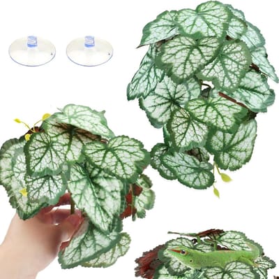 2 Stuks Kunstplanten voor Reptielen met Zuignappen - Decoratieve Plastic Klimplanten voor Baardagamen, Hagedissen en Kikkers - Groen Habitat Accessoire