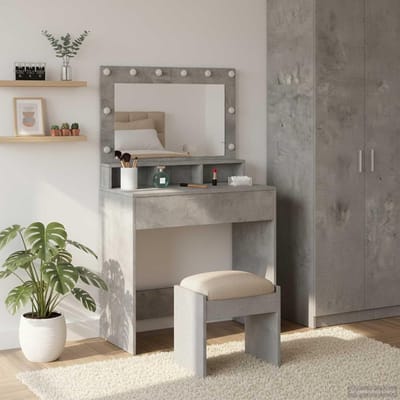 Kaptafel met plank - Make-uptafel - Persoonlijke verzorging - Geïntegreerde LED-verlichting - 755 x 41 x 135 cm - Betongrijs