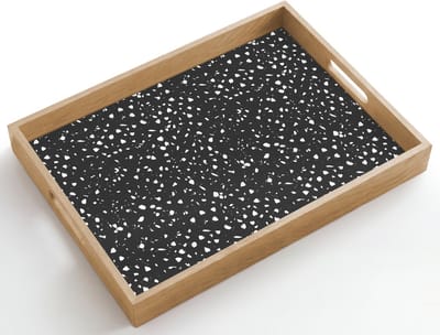 Dienblad hout 50x35 cm - Schootdienblad - Terrazzo - Patroon - Zwart - Wit - Borrelplank rechthoek - Plateau dienbladen