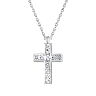 New Bling 9NB-1717 Zilveren Kruis Ketting - Zilverkleurig - Zirkonia Hanger - 40 + 2,5 + 2,5 cm