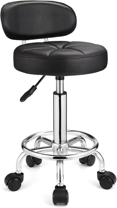 Draaibare Krukken met Wielen - In hoogte Verstelbare Rolling Spa Kruk met Rugleuning - Zwart