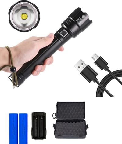 DrPhone ICE V3 – Krachtige LED Zaklamp XHP90 – 500 Meter Bereik – Noodsituatie - Zoomfunctie – Waterdicht IPX6 – Oplaadbaar – Zwart