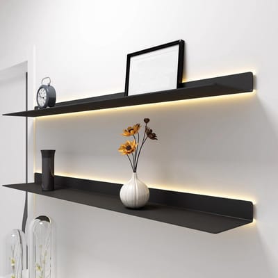 Zwevende Wandplank - Metalen Plank - Decoratie Tonen - Ingebouwd Licht - 80 cm - Zwart