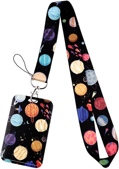 Travel Cords - keycord met pashouder Planeten - uitschuifbaar - eenzijdig transparant venster - lanyard - passen, sleutels en telefoon - planets - met telefooncord - hardcase