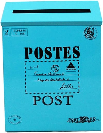 Brievenbus Muurbevestiging - Buitenpostbak - Post Ontvangen - Roestvrij Metaal - 30 x 23 x 6 cm - Blauw