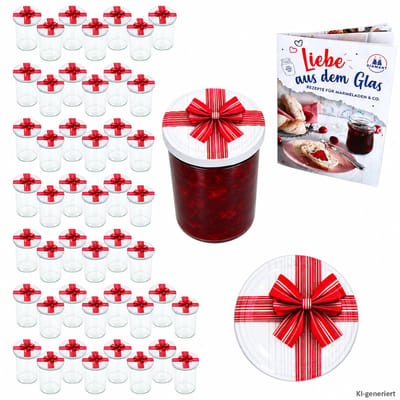 MamboCat 48-delige set sturzglas 435 ml met TO 82 schroefdop cadeau I Inmaakpotten + Diamant-suiker-receptenboekje I Voorraadpotten inmaken en conserveren