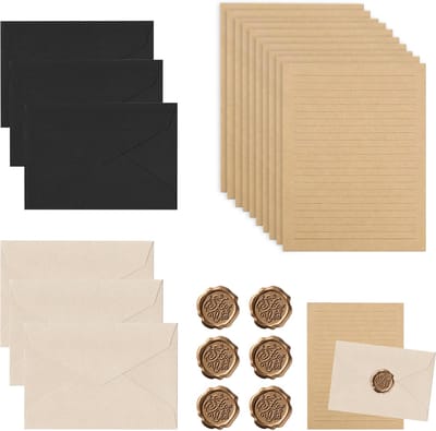 22-delige briefpapier-set — Vintage papier, vintage enveloppen, kraftpapier — Set met briefpapier en enveloppen — Extra dikke enveloppen met linnenstructuur — Voor handgeschreven liefdesbrieven en wenskaarten — Prachtig briefpapier — 16,2 x 11,4 cm