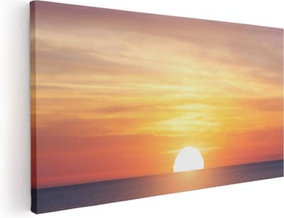 Artaza Canvas Schilderij Zonsondergang Zee - 40x20 cm - Klein - Wanddecoratie Strand - Muurdecoratie Zon - Schilderijen Op Canvas