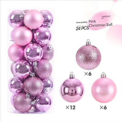 Bovista Kerstballen - Kerstversiering - Plastic - Kerstballenset - Roze - 24 stuks