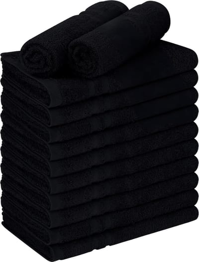Famanu – Salonhanddoeken set 12 stuks, bleekbestendig katoen, duurzaam en absorberend, zwart