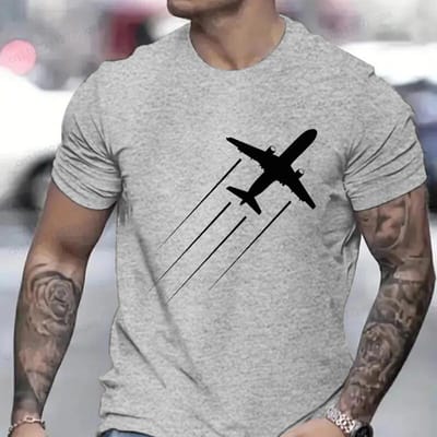 T-shirts d'été pour hommes, mode décontractée sportive, amples, motif avion imprimé en 3D, col rond, manches courtes 3XL gray