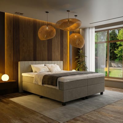 Mörgenn Boxspring Douze - Pocketvering - 12-Baans Hoofdbord - Taupe - 80x200 cm - Inclusief Dekbed en Kussens