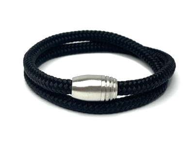 NIEUW! Jolla - heren armband - wikkelarmband - magneet - staal - gevlochten touw - Steel Rope - Zwart - Medium