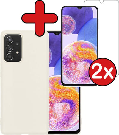 Hoesje - Met 2x Screenprotector - Geschikt voor Samsung Galaxy A23 - Sterk & Shockproof - Telefoon Hoes - Back Cover - Siliconen Case - Telefoonhoes - Wit