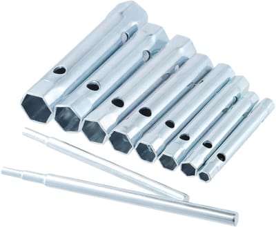 Dailygoods- Buissleutelset 8 stuks - Corrosiebestendig - Dubbel uiteinde - Lange bereik - Verzinkt staal - Ideaal voor sanitairgebruik - Steeksleutel