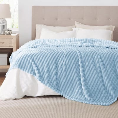 Famanu - Behaaglijke deken, wollige deken, fleecedeken, zacht, warm, grof corduroy, comfortabele bankdeken, XXL, knuffeldeken, groot, donkerblauw, 240 x 220 cm