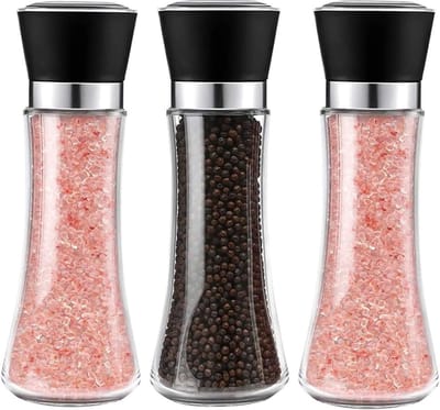 Handmatige Peper- en Zoutmolen Set van 3 - Verstelbare Keramische Maalschijven voor Specerijen, 18,5 cm, Ideaal voor Keuken en Tafelen