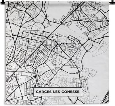 Wandkleed - Wanddoek - Stadskaart - Plattegrond - Garges-lès-Gonesse - Kaart - Frankrijk - Zwart wit - 180x180 cm - Wandtapijt