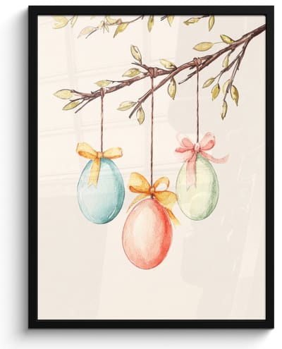 Poster in lijst - Fotolijst 50x70 cm - Posters - Paastak - Strikje - Eieren - Posterlijst zwart - Decoratie - Wanddecoratie woonkamer - Muurdecoratie slaapkamer