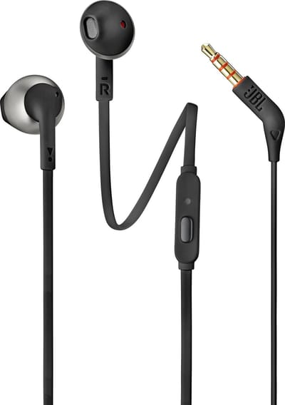 JBL Tune 205 - Earbud Oordopjes Bedraad - Oortjes met Microfoon - 3.5 mm Koptelefoon Aansluiting - Half-open In-ear - Pure Bass Sound - Zwart