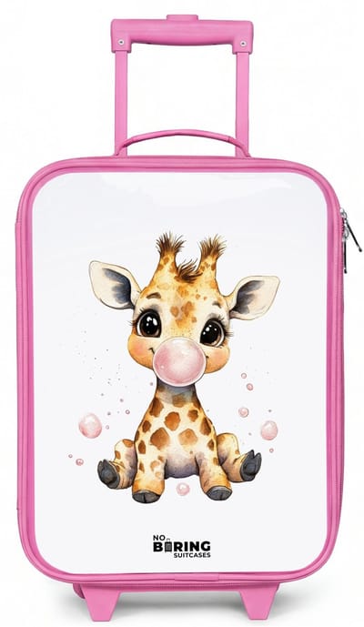 NoBoringSuitcases.com® - Kinderkoffer roze - Kindertrolley meisje - Giraffe met roze kauwgombal - Koffer kind lichtgewicht - Reiskoffer trolley voor kinderen - Koffertje met lichtgevende wieltjes - Rolkoffer