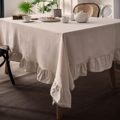Flounce Stitching Katoenen Stoffen Tafelkleed Wasbaar Tafelkleed Voor Bruiloft Feest Diner Banket Decoratie Luxe Tafelkleed 140x140cm