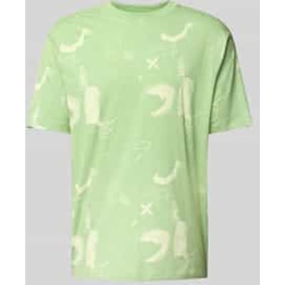 T-shirt met geribde ronde hals