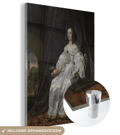 ® Glasschilderij 120x160 cm - Schilderij acrylglas - Reproductie van het Portret van Maria Henriëtte Stuart - Schilderij van Bartholomeus van der Helst - Foto op glas - Muurdecoratie woonkamer - Wanddecoratie slaapkamer - Schilderijen