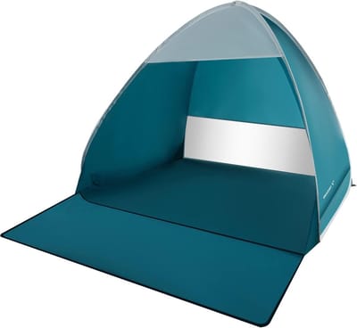 Strandschelp pop-up bescherming - Strandtent zonnescherm - Zon en wind - Snelle opzet - 200x150x110cm - Blauw-wit