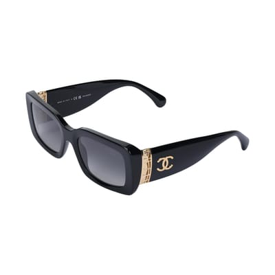 Chanel Logo Rechthoekige Zonnebril Unisex Zonnebril Zwart CH5534-C622/S8 Basic Packaging-Eyeglass Case+Box black