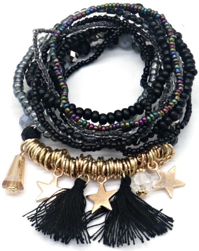 Set Armbanden - Kralen - Kwastjes - Sterren - 9 Stuks - Zwart