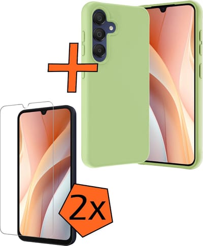 Hoes - Met 2x Screenprotector - Geschikt voor Samsung Galaxy A15 - Sterk & Shockproof - Back Cover - Siliconen Case - Telefoon Hoes - Groen