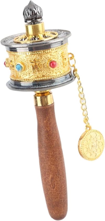 Zes Woord Mantra Hand Crank Boeddhistische Gebedsmolen - Premium Metaallegering - Fijn Goud - Spiritualiteit Meditatie Decoratie