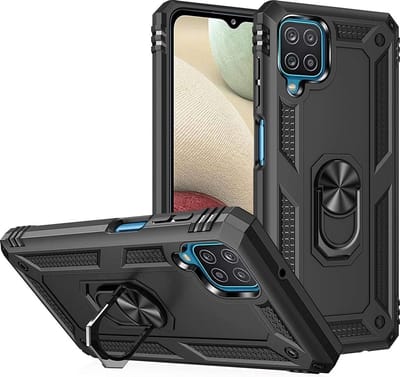 oTronica Armor Backcover Geschikt Voor Samsung Galaxy A12 (5G) Hoesje met ringhouder - Zwart