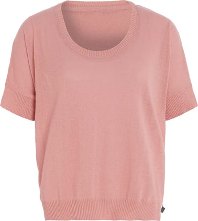 Knit Factory Senna Gebreide Dames Top - Trui met korte mouwen - Gebreide t-shirt - T-shirt - Shirt Gemaakt van 50% gerecyceld katoen - Ronde hals - Oud Roze - 36/44