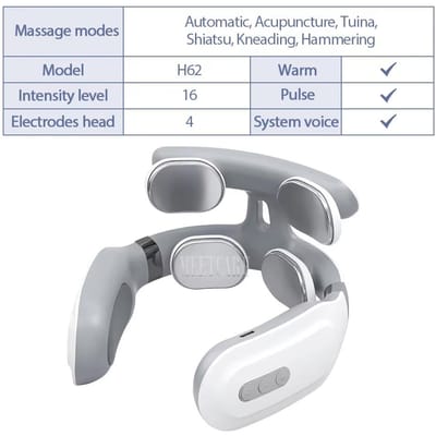 Slimme Nekmassager 4-Koppen Kneed-TENS-Puls met Warmtetherapie, USB Oplaadbaar Slim Cervicaal Ontspanningsapparaat voor Schouder & Nek, Unisex 6 Modi