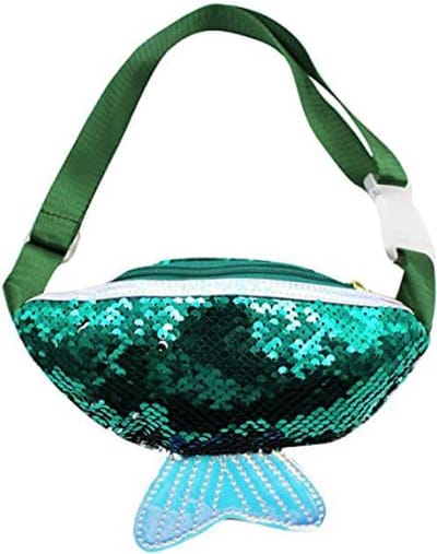 KIMU® Heuptasje Kinderen Klein Tasje Zeemeermin Groen Blauw - Pailletten Meisje Dames Heuptas Mermaid Kindertasje Sequin Wit Kind Glitter Kinder Tas Glitters Roze Festival