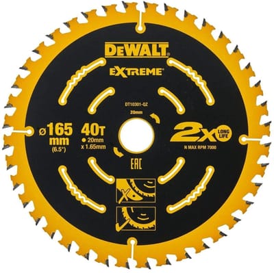 DeWalt Extreme Framing Serie - Cirkelzaagblad - 165mm - 40T - Voor Houtbewerking