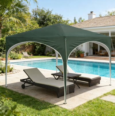 HAUSS SPOLE Partytent – 300 x 300 cm – Verstelbare Hoogte En Opvouwbaar – Metaal En Oxford 210D – Groen – Voor Tuin Terras Camping