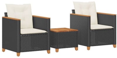 Balkonset 2 personen - Tuinset - Bistroset - Weerbestendig - 3 delig - Tuintafel en 2 stoelen - 2 personen - PE-rattan en gepoedercoat staal - Zwart