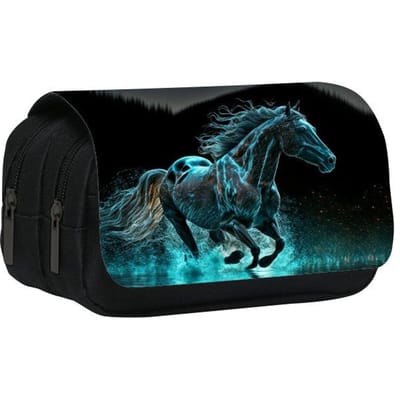 Dubbellaags etui dier paard paard 3D kleurendruk basisschool en middelbare school kinderen etui schrijfwaren tas