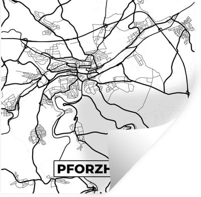 Muurstickers - Sticker Folie - Pforzheim - Plattegrond - Kaart - Stadskaart - 100x100 cm - Plakfolie - Muurstickers Kinderkamer - Zelfklevend Behang XXL - Zelfklevend behangpapier - Stickerfolie