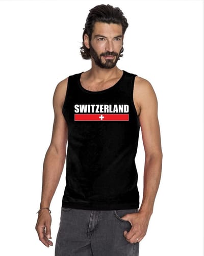 Zwart Switzerland supporter mouwloos shirt heren - Zwitserland singlet shirt/ tanktop S