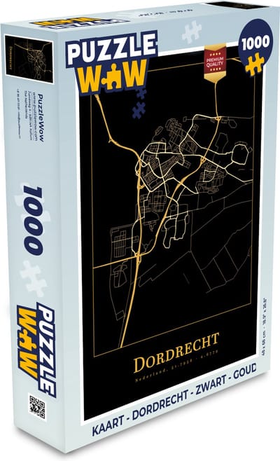 Puzzel Kaart - Dordrecht - Zwart - Goud - Legpuzzel - Puzzel 1000 stukjes volwassenen