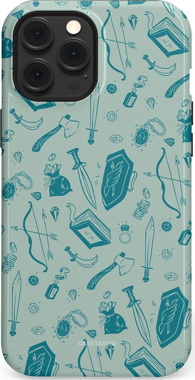 Casetastic Hoesje Geschikt voor Apple iPhone 12 Pro Max Magsafe - Stijlvolle Beschermende Duo-layer Case - Avontuurlijke buit vol wapens