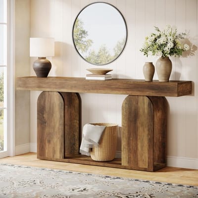 Tribesigns Consoletafel - Sidetable 2 Laags Opbergruimte - Lichtbruin - 160 x 30 x 85 cm - Houten Console Tafel voor Hal, Woonkamer, Entree