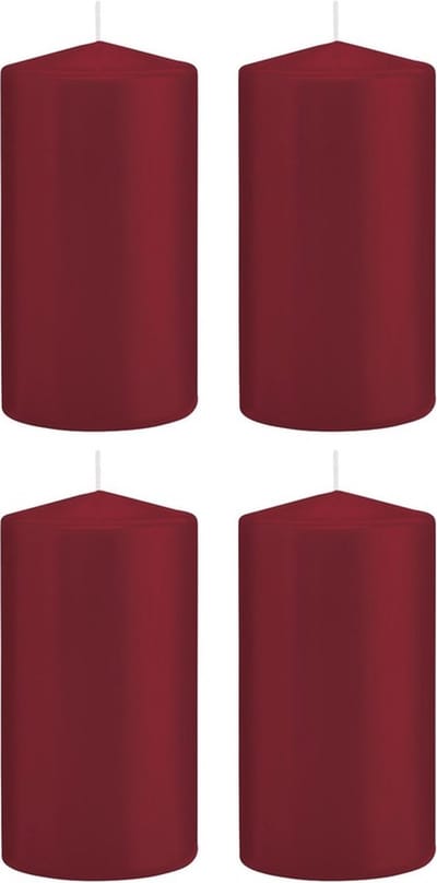Trend Candles Cilinderkaars/stompkaars - 4x - bordeauxrood - 8 x 15 cm - 69 branduren - horeca kaarsen