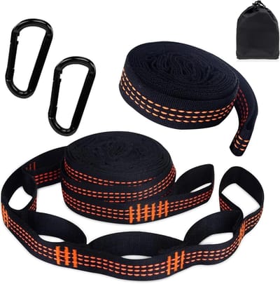 2 Stuks Hammock Bevestiging met 2 Carabiner Haken voor Max 300kg - Swing Bevestiging en Touw Accessoires voor Kamperen, Buitenactiviteiten en Wandelen (2.8m)